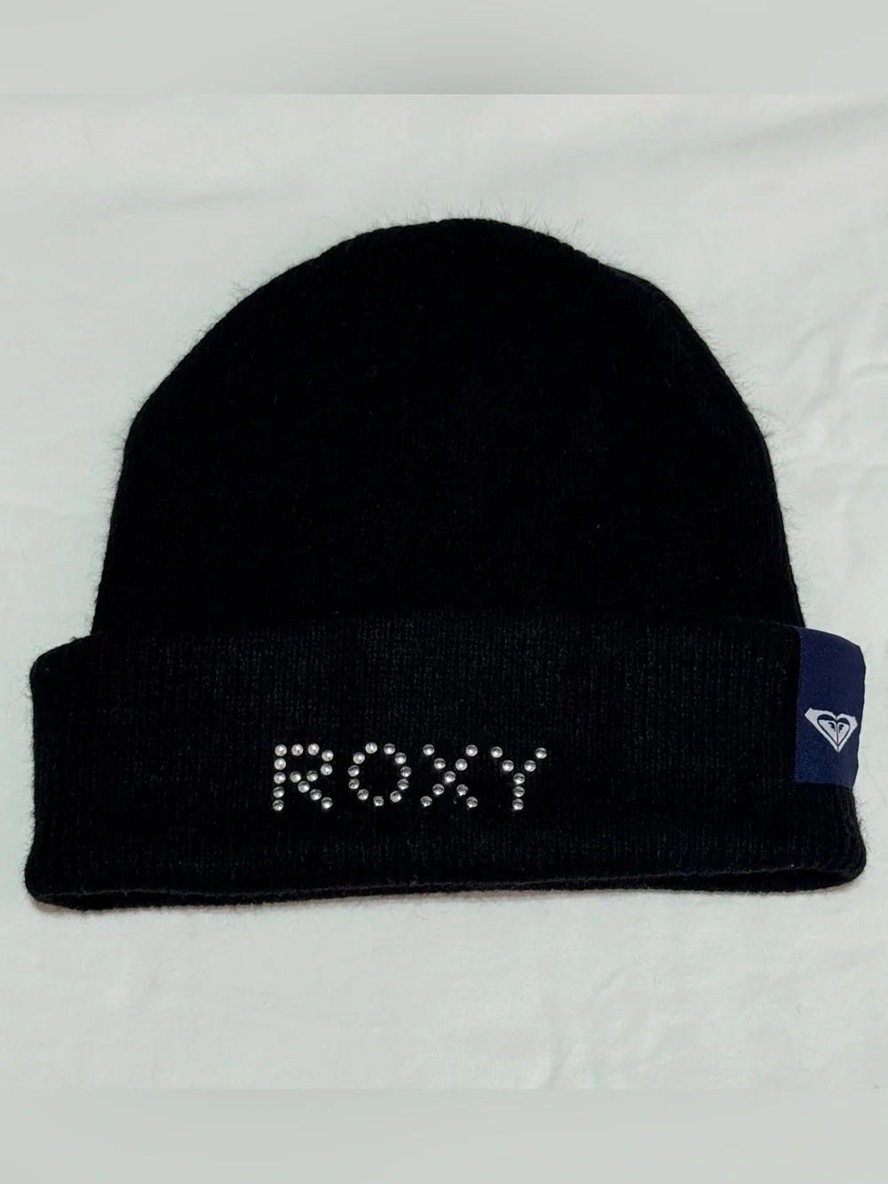 Vintage Women's Y2K Roxy Quicksilver Studded Logo Beanie Black Surf Made In USA